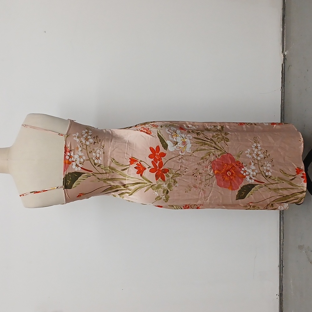 🪷Lulu's Pink Floral Satin Midi Dress with Side Slit - Picture 4 of 10